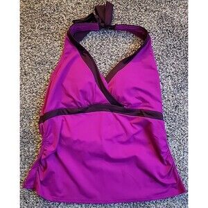 Lands' End Swim Top Magenta Large 14-16 Plunge V-Neck Tankini Solid Womens S1019